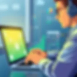 Professional engaging with QuickBooks software on a laptop
