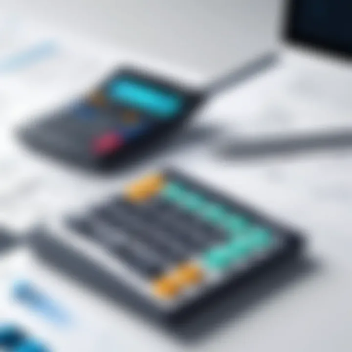 A calculator and documents representing cost analysis for payroll solutions