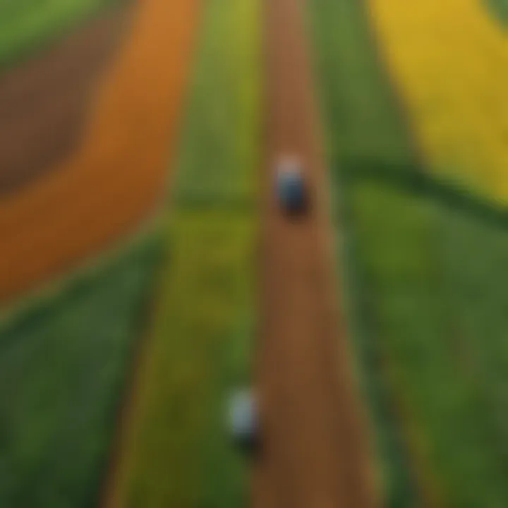 Aerial view of a vast agricultural landscape showcasing diverse crops